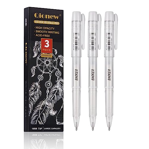 Qionew White Gel Pen Set, 3 Pack, 1mm Extra Fine Point Pens Gel Ink Pens Opaque White Archival Ink Pens for Black Paper Drawing, Sketching, Illustration, Card Making, Bullet Journaling