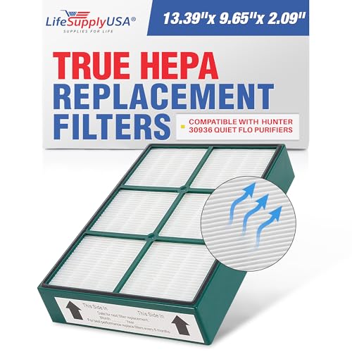 LifeSupplyUSA HEPAtech Filter Replacement Compatible with Hunter 30936 Quiet Flo Air Purifiers 30058 30085 30090 30095 30105 30117 30119 30130 36095 36117 36127 37090 30999