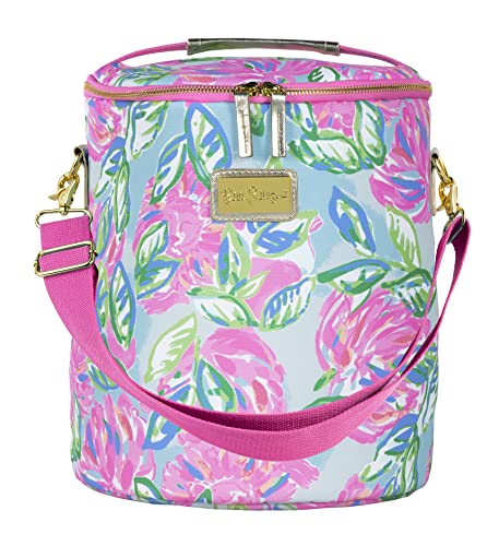 Lilly Pulitzer Pink/Blue/Green Insulated Soft Beach Cooler with Adjustable/Removable Strap and Double Zipper Close, Totally Blossom