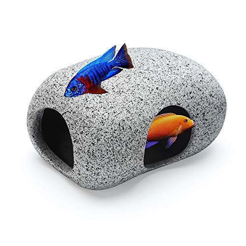 Aquarium Hideaway Rocks for Small Fishes, Shrimps to Breed, Play and Rest, Safe and Non-Toxic Ceramic Fish Tank Ornaments, Hideout Stone for Betta