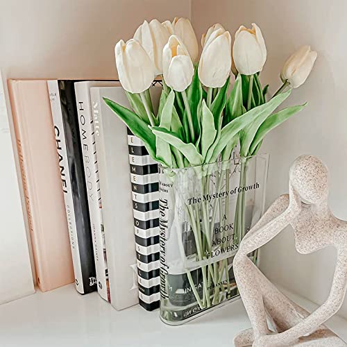 Book Vase for Flowers, Aesthetic Room Decor, Artistic and Cultural Flavor Decorative Acrylic Vase, Unique Home/Bedroom/Office Accent, Book Shaped, Patented Products (Clear - B)