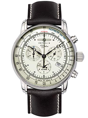 Zeppelin Uhr 100 Jahre Chronograph Alarm Leuchtblatt 8680, White, Standard Size, Strap
