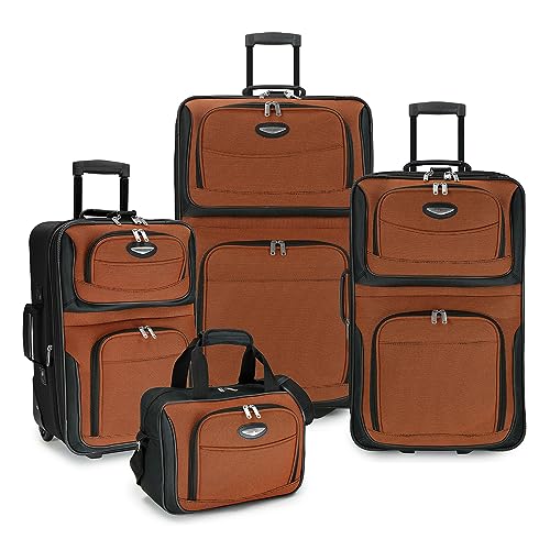 Travel Select Amsterdam Expandable Rolling Upright Luggage, Orange, 4-Piece Set