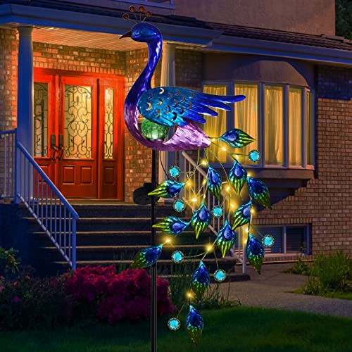 DREAMSOUL Peacock Solar Garden Lights Outdoor Decorative Stake, Waterproof Metal Peacock Garden Decor Solar Powered Landscape LED Path Lights Walkway Patio Yard Outside Decoration Lawn Ornament