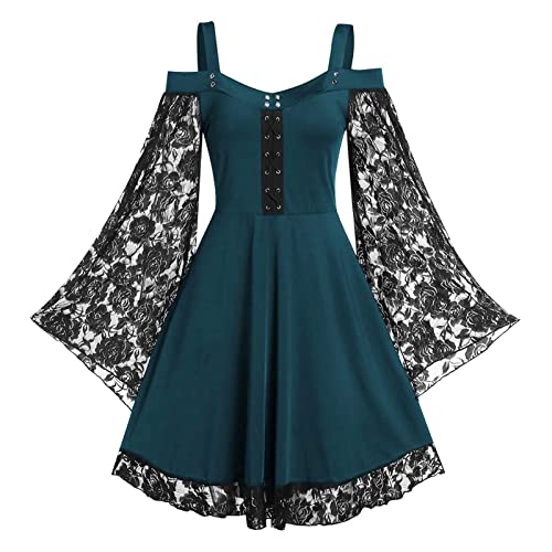 Stessotudo Renaissance Dress for Women Lace Crotchet Off Shoulder Steampunk Gothic Dress Plus Size Eyelet Halloween Costumes