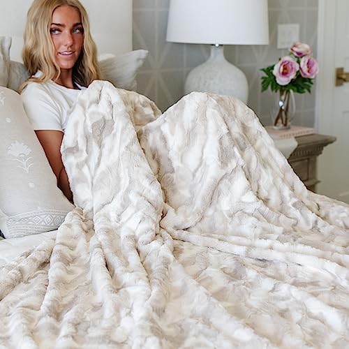 GRACED SOFT LUXURIES Softest Throw Blanket Warm Elegant Cozy Fluffy Thick Comfy Soft Faux Fur for Home, Couch, Sofa, Bed (Marbled Ivory, Large 50' x 60')