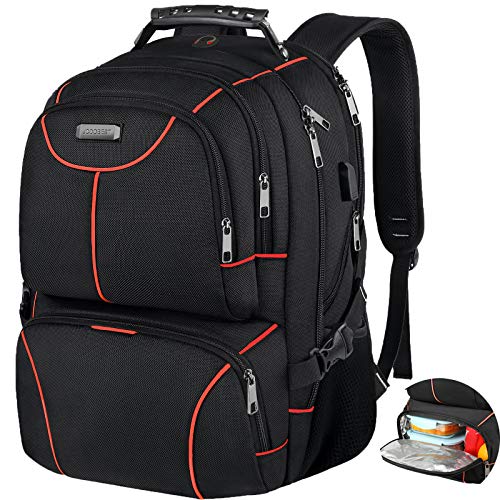 VECKUSON Lunch Bag Backpack, Insulated Cooler Lunch Box Backpack, Extra Large Travel 17.3 inch Laptop Backpack TSA Friendly RFID Durable Computer Backpack with USB Port for Women Men,Orange