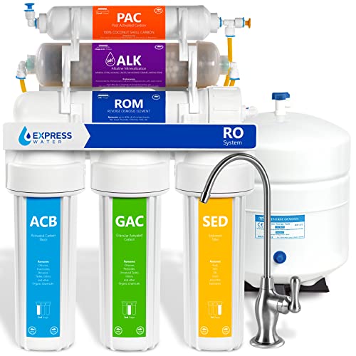 ROALK5D Express Water - Reverse Osmosis Alkaline Water Filtration System – 10 Stage RO Water Filter with Faucet and Tank – for Under Sink – with Alkaline Filter for Added Essential Minerals – 50 GPD