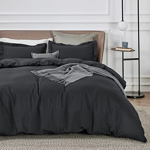 Bedsure Black Duvet Cover Queen Size - Soft Double Brushed Duvet Cover for Kids with Zipper Closure, 3 Pieces, Includes 1 Duvet Cover (90'x90') & 2 Pillow Shams, NO Comforter