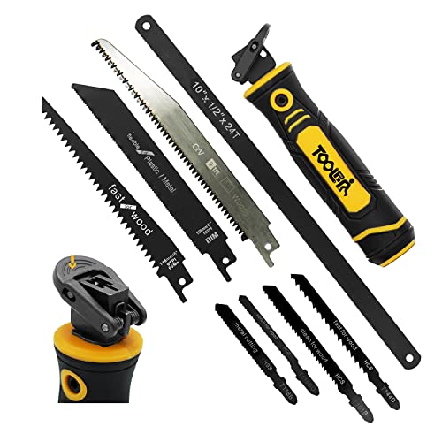 TOOLAN: 8-In-1 Multi Blades Hand Saw, Drywall Cutter Saw. Hacksaw. Long Blade Hand Saw, Jab Saw, For Cutting Drywall, Sheetrock, Wood, Metel, Plastic, Plywood. Blade Quick Change Mechanism.