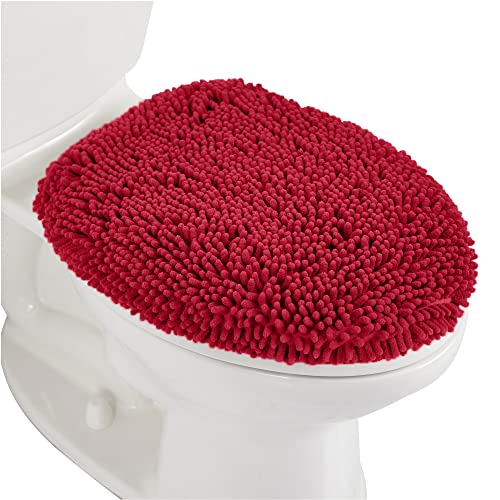 Gorilla Grip Soft Chenille Bathroom Toilet Lid Cover, Machine Washable Seat Covers, 17.5x15, Stays in Place Rubber Backing, Fits Most Round, Elongated and Oblong Lids, Accessories Decor, Red