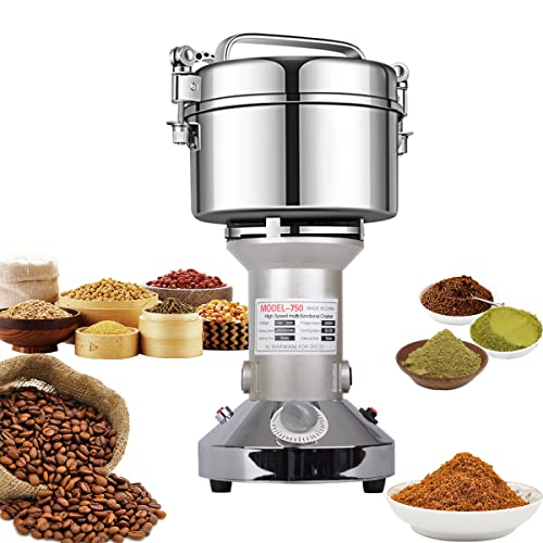 Grain Mill Grinder 750g High Speed Electric Stainless Steel Grinder Cereals Corn Flour Pulverizer Powder Machine for Dry Spice Herbs Grains Coffee Rice Pepper(750g Stand Type)