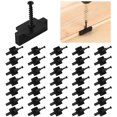 Bucherry Hidden Fasteners Nylon Clips for Deck Fastening, Composite Decking Fasteners with Metal 40mm Black Square Slot Screws, for Deck Boards Fastening, Nylon Plastic T Clips for Decking (120 Packs)