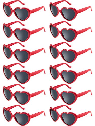 Blulu 12 Pieces Neon Colors Heart Shape Sunglasses for Women Party Favors and Festival (Red)