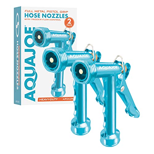 Aqua Joe AJPGN-2PK Full Metal Pistol Grip Hose Nozzle, 2-Pack, Blue