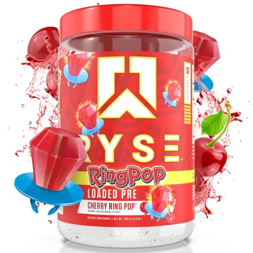 Ryse Loaded Pre Workout Powder Supplement for Men & Women | Pumps, Energy, Focus | Beta Alanine + Citrulline | 390mg Caffeine | 30 Servings (Cherry Ring Pop)