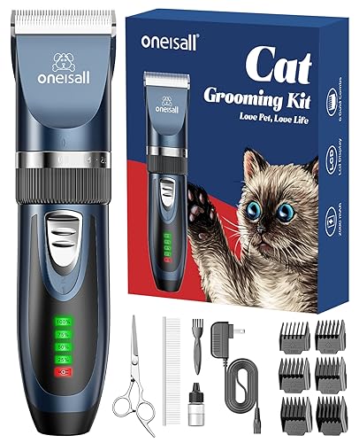 oneisall Cat Clippers for Matted Hair, Quiet Cat Shaver for Long Hair, Cordless Cat Hair Trimmer for Grooming, 2 Speed Pet Shaver Cat Grooming Kit for Cats Small Dogs Animals (Blue)…