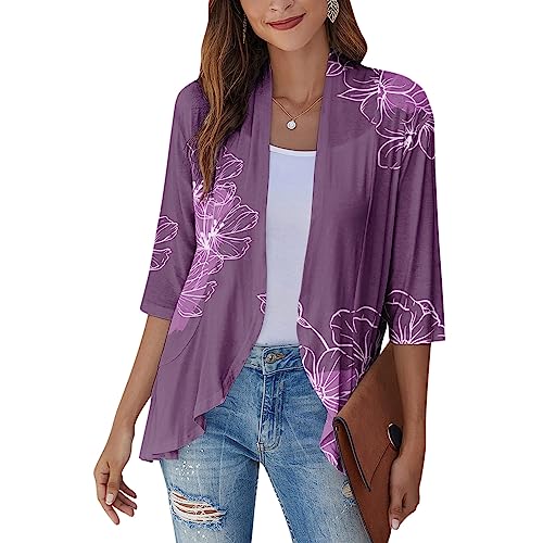 Cardigan Sweaters for Women Lightweight Cardigans for Women Trendy Lightweight Cardigans for Women 3/4 Sleeve Sweater Coat Outwear Tops Generic Open Front Kimono Casual Jacket Loose Cover Up