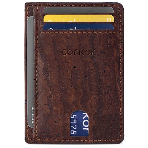 Corkor Cork Front Pocket Wallet – Cork Wallet - Vegan Leather – Cruelty Free - Eco Friendly - Brown