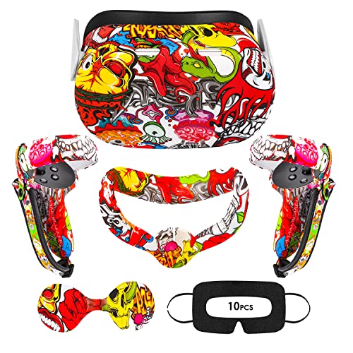 EWalos Accessories for Oculus Quest 2, VR Silicone Cover Skins for Meta Quest 2, Include Quest 2 Controller Grip Leather Cover, VR Shell Cover, Face Cover, Lens Cover and Disposable Eye Cover