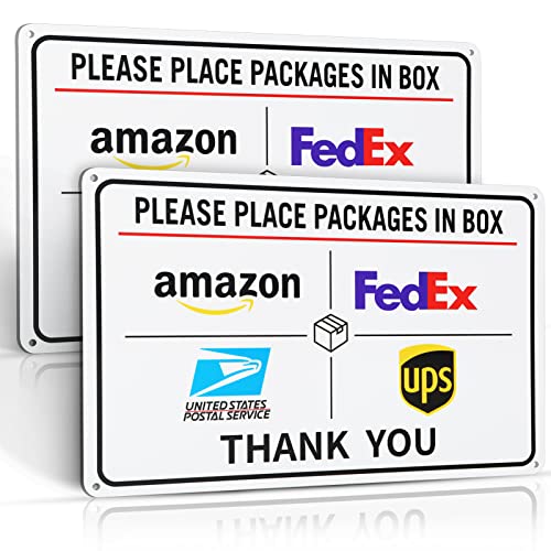 Eyoloty Package Delivery Sign Instructions,Delivery Amazon UPS FedEx Packages in Box Sign,12' x 8' Aluminum Package Signs,Easy Mounting,Fade Resistance,Indoor/Outdoor Use(2 Pack)