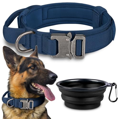 Dog Collar, Tactical Dog Collar, Adjustable Military Training Nylon Dog Collar with Control Handle and Heavy Metal Buckle for Medium and Large Dogs