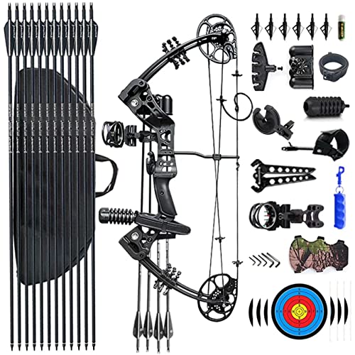 PANDARUS Compound Bow Set 15-45lbs for Pull Beginner and Teens Right Handed Adjustable 18'-29' Draw Length, 320 FPS Speed, Hunting Bow Archery Set New 2024(Black Right Handed PRO)