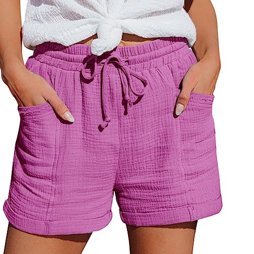 My Orders prime deals deals of The day lightning deals today prime Cotton Linen Shorts for Women 2024 Drawstring Elastic Waist Bermuda Shorts Sweatpants with Pockets Hot Pink-b XX-Large