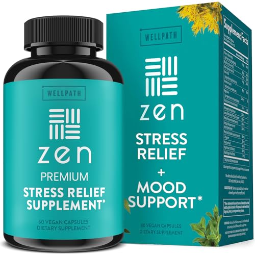 WellPath Zen Stress Relief Supplement + Mood Support | Calm, Stress & Energy Support | Ashwagandha Root, Rhodiola Rosea, L-Theanine, Lemon Balm | Herbal Capsules, 60 Ct