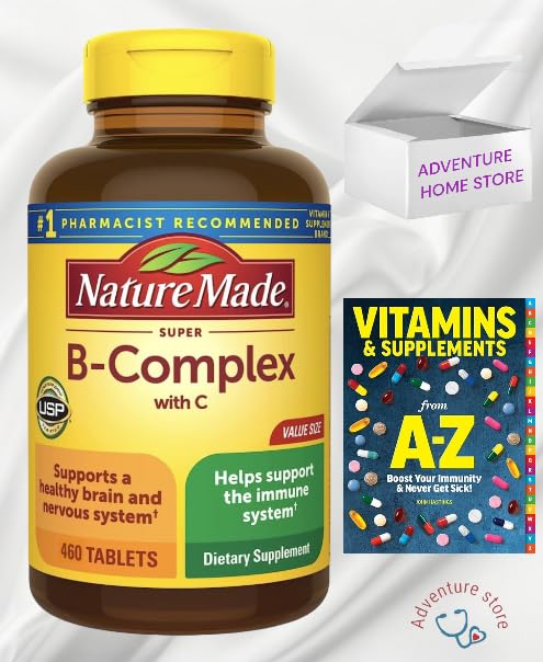 Nature Made B Complex, Dietary Supplement for Brain Cell Function, Energy Support & Nervous System Support, 460 Tablets, 460 Day + Guide Vitamins Supplements Book Free Include