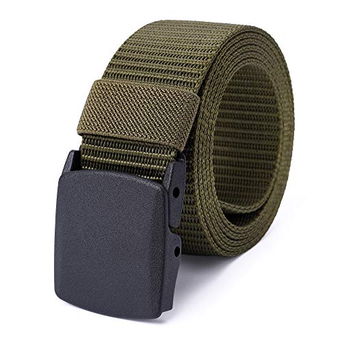 Mile High Life | Nylon Web Belt | Outdoor Military Web Belt | Cut to Fit up to 52” | 1.5” Width | None Metal Buckle Belt (Olive, 142CM)