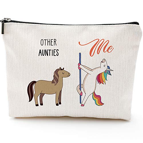 Blue Leaves Niece Gifts from Aunt,Funny Gifts for Niece,Aunt Gift, Funny Aunt gifts,Auntie gifts from Niece,Nephew,Best Aunt Gifts,Makeup Bag, Make Up Pouch,Unicorn, Funny Handle Bag, Prize for Aunt
