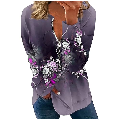 Generic 3/4 Zip Pullover Womens Quarter Zip Sweatshirt Women Half Zip Pullover Women Fall Sweaters Halloween Crewneck Sweatshirt Printed Blouse Pullover Loose Fit Long Sleeve Tops Casual Sweatshirts