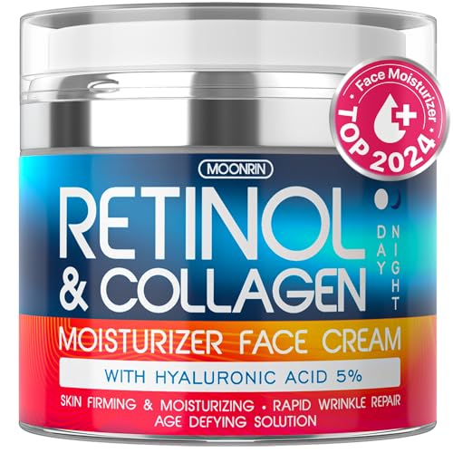 Retinol Cream for Face - Collagen and Retinol Moisturizer with Hyaluronic Acid, Day-Night Anti-Aging Moisturizer for Women, Men, Collagen Cream for Face Reduces Wrinkles, Dryness, 1.85 Oz