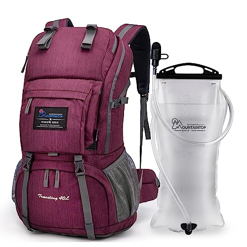 MOUNTAINTOP 40L Hiking Backpack with 3L Hydration Bladder for Women & Men Outdoor Travel Camping Day Pack with Rain Cover, 21.7 x 13 x 7.9 in,Fuchsias