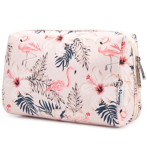 Large Makeup Bag Zipper Pouch Travel Cosmetic Organizer for Women (Large, Beige Bird)