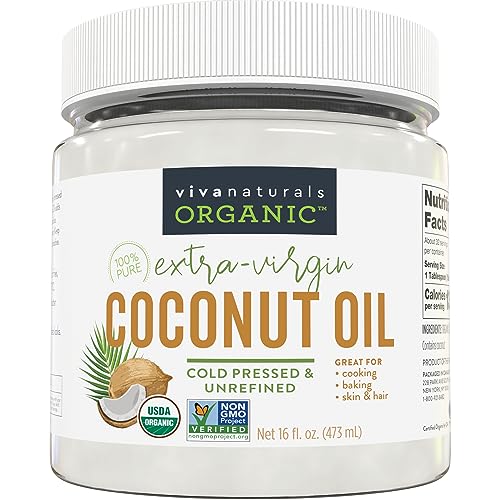 Virgin Coconut Oil, 16 fl oz - Non-GMO, Cold-Pressed and Unrefined Coconut Oil Organic Certified - Natural Flavour Coconut Oil for Cooking and Baking