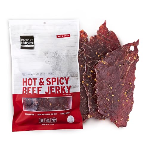 People's Choice Beef Jerky - Classic - Hot & Spicy - Big Slab - Whole Muscle Premium Cuts - Bulk Jerky Package - Thin Sheets - Low Sodium Low Salt High Protein Meat Snack - 15 Count, 1 Bag