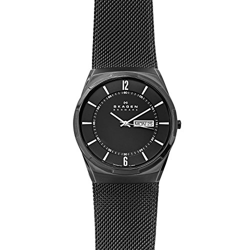 Skagen Men's Melbye Three-Hand Day Date Midnight Black Titanium Mesh Band Watch (Model: SKW6006)