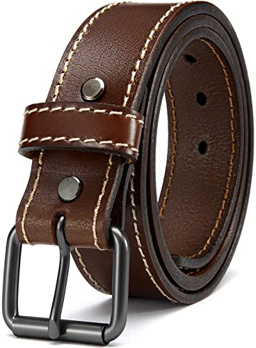 YOETEY Leather Gun Belt for Men - 1.5' Brown Concealed Carry Belt - Heavy Duty & Durable