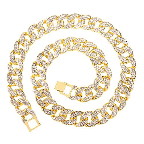HH BLING EMPIRE Silver Gold Cuban Link Chain for Men/Women, Iced Out Mens Diamond Chain Necklace-15mm Miami Cuban Link Chains Hip Hop Jewelry (Cuban F-Gold-16)