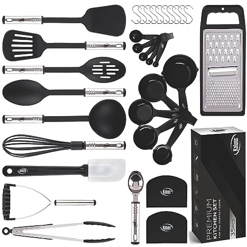 Cooking Utensils Set 35 PCS Kitchen Utensils Set, Nylon and Stainless Steel Kitchen Gadgets Nonstick and Heat Resistant Home Essentials Kitchen Accessories, Apartment Must Haves Pots and Pans set
