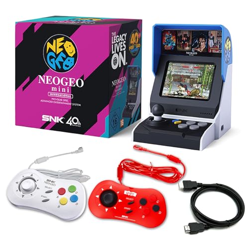 SNK Neo Geo Mini International Arcade with White and Red Controller[Included HDMI Cable], 40 Pre-Loaded Classic SNK Games: The King of The Fighters / Metal Slug and More
