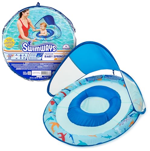 Swimways Baby Spring Float, Baby Pool Float with Canopy & UPF Protection, Swimming Pool Accessories for Kids 9-24 Months, Shark