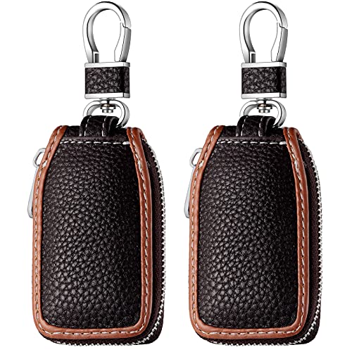 2 Pieces Leather Car Key Chain Case Holder Auto Key Fob Holder Smart Protector Cover (Brown)