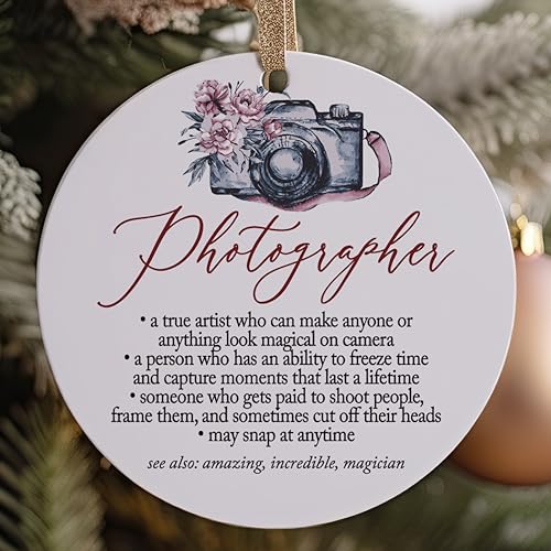 World's Best Photographer Ever Ceramic Christmas Ornament, Thank You Gift for Wedding or Family Photographer Present Idea + Free Gift Box and Ribbon