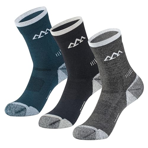 innotree 3 Pack Men's Merino Wool Hiking Socks, Micro Crew Cushioned Hiking Walking Socks Moisture Wicking Trekking Socks