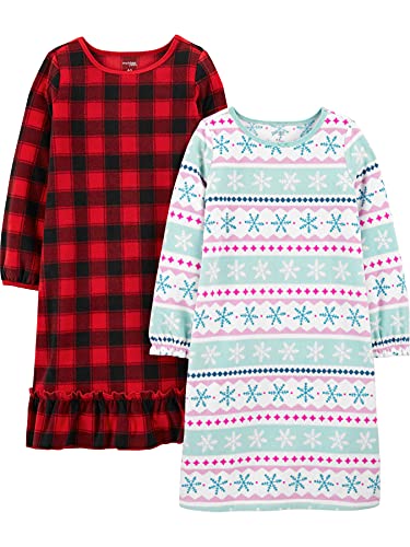 Simple Joys by Carter's Girls' Fleece Nightgowns, Pack of 2, Fair Isle/Buffalo Check, 2-3