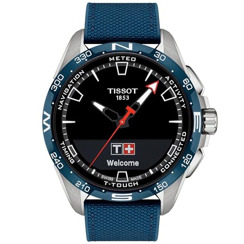 Tissot Mens T-Touch Connect Solar antimagnetic Titanium case Quartz Watch, Blue, Textile, 23 (T1214204705106)