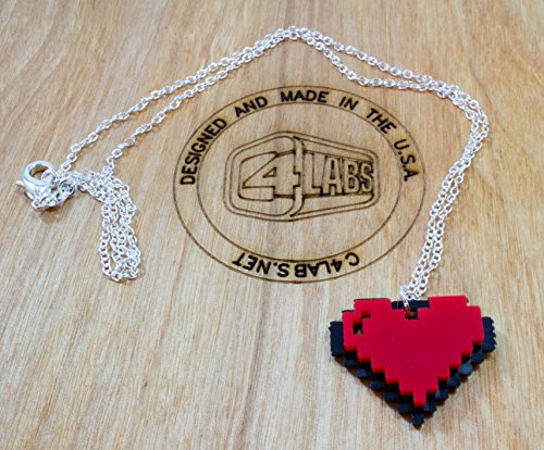 C4Labs Eight-Bit Heart Charm on 18” Silver Chain Necklace